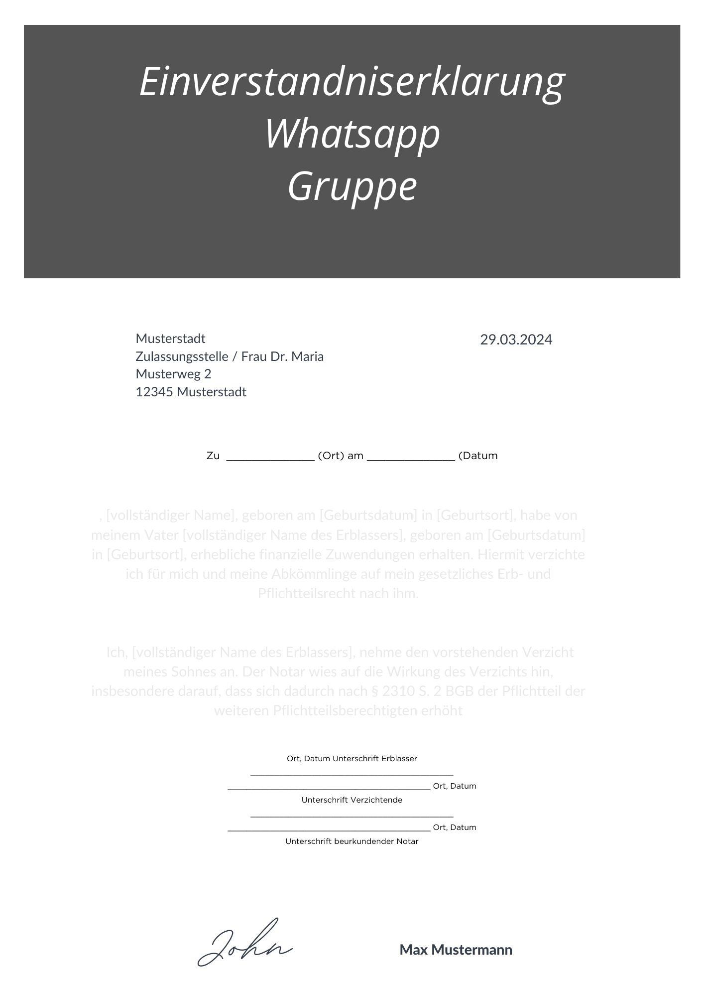 Einverständniserklärung Whatsapp Gruppe