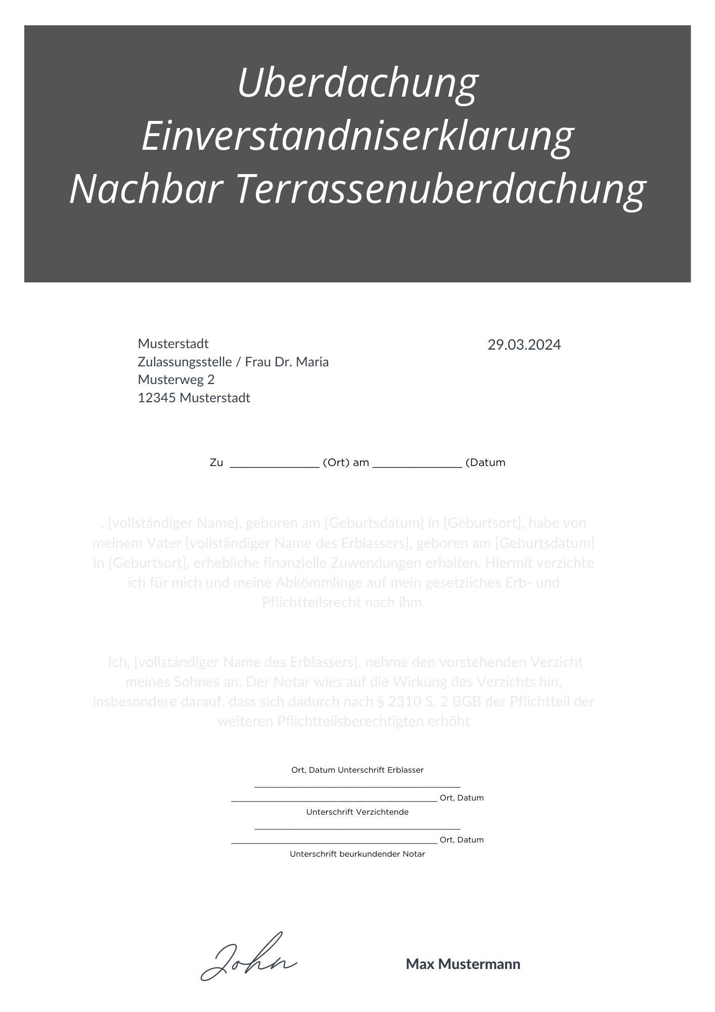 Überdachung Einverständniserklärung Nachbar Terrassenüberdachung