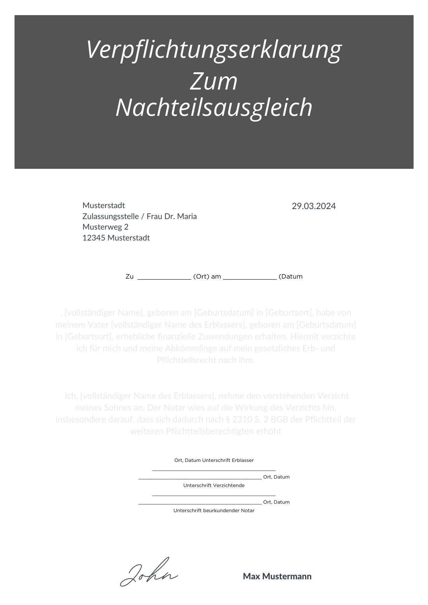 Verpflichtungserklärung Zum Nachteilsausgleich
