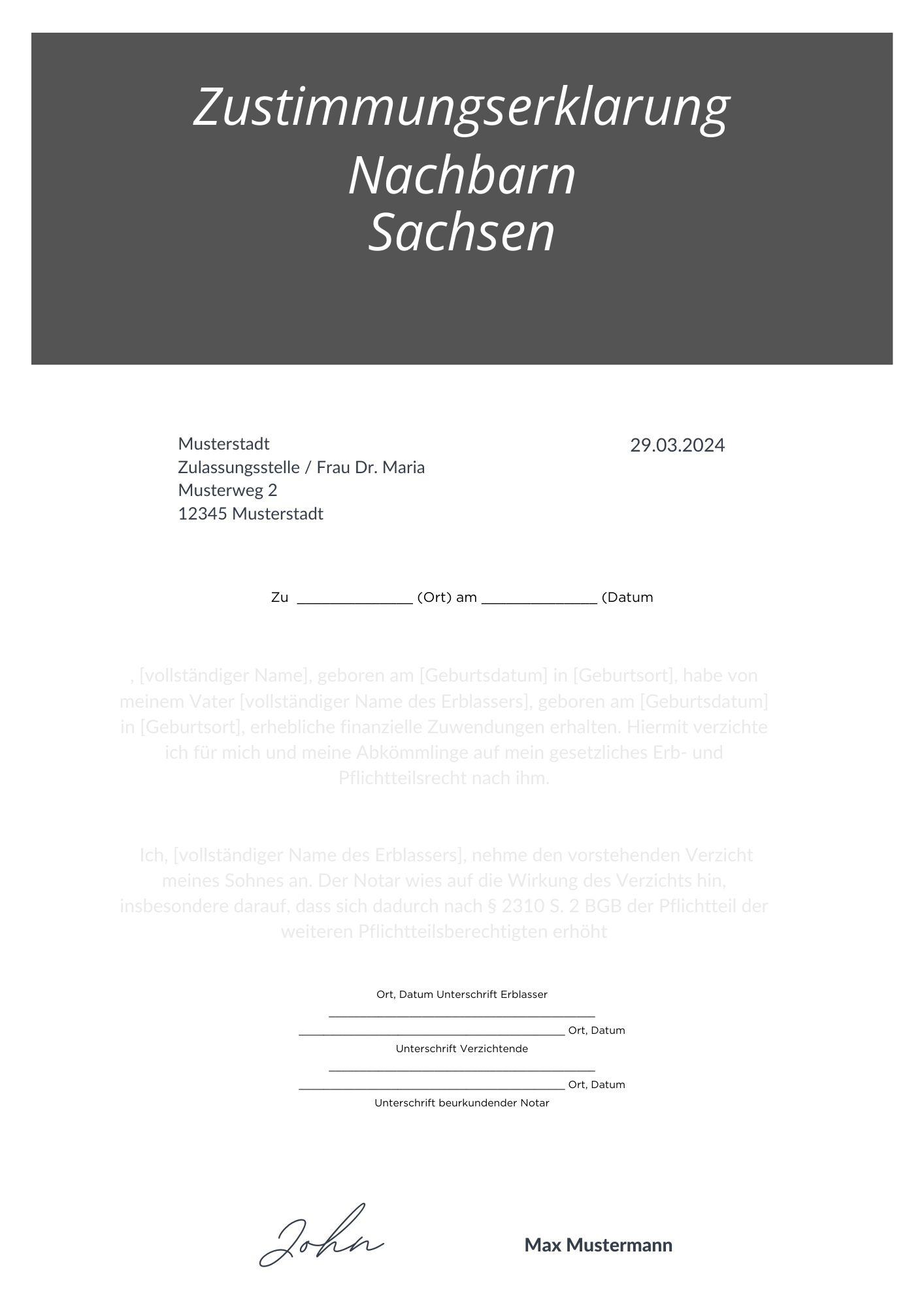 Zustimmungserklärung Nachbarn Sachsen